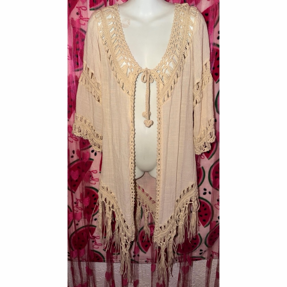 🤍 Boho Crochet Fringe Cardigan